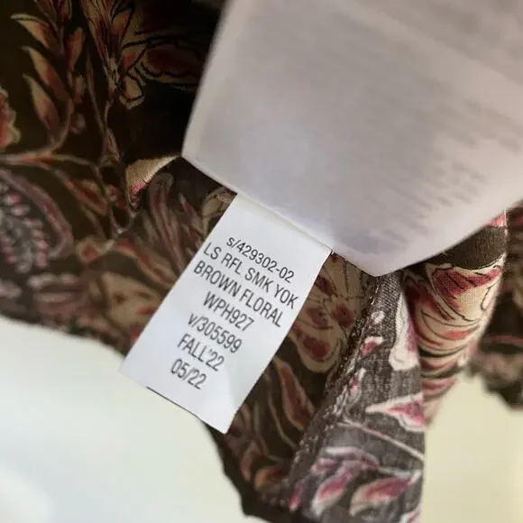 Gap Floral Smocked Ruffle Boho Top, Brown, Size XS - Picture 11 of 12